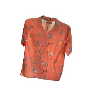 Sonoma Boys Button Down Shirt Large Parrot Print Tropical‎ Coral Kids NWT